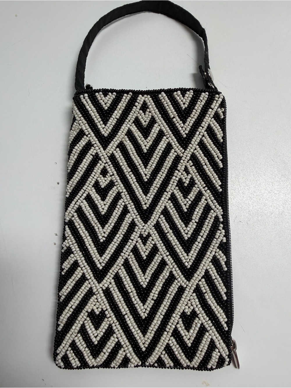 Beaded Black & White Wristlet Bag by bamboo trading co.